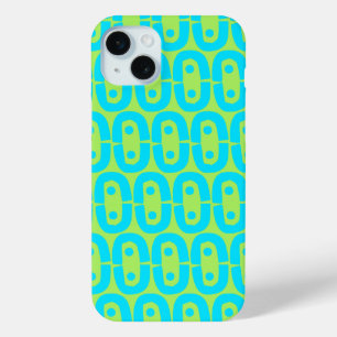 Turquoise and Lime Green Geometric Pattern iPhone 15 Mini Case