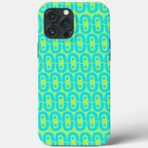 Turquoise and Lime Green Geometric Pattern iPhone 13 Pro Max Case