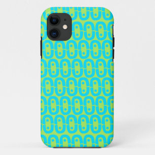 Turquoise and Lime Green Geometric Pattern iPhone 11 Case