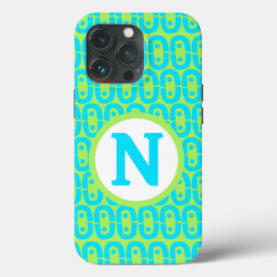 Turquoise and Lime Green Geometric Pattern iPhone 13 Pro Case