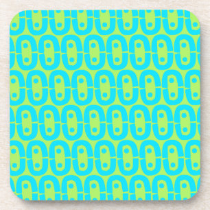 Turquoise and Lime Green Geometric Pattern Coaster