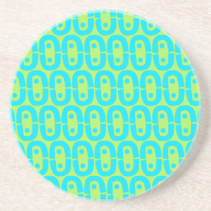 Turquoise and Lime Green Geometric Pattern Coaster