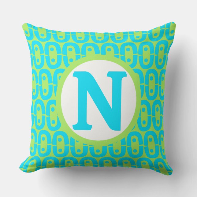 Turquoise and Lime Green Geometric Pattern Cushion (Front)