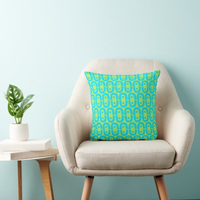 Turquoise and Lime Green Geometric Pattern Cushion (Chair)