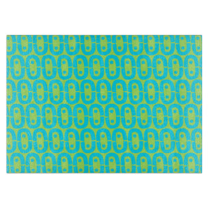 Turquoise and Lime Green Geometric Pattern Cutting Board