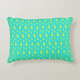 Turquoise and Lime Green Geometric Pattern Decorative Cushion
