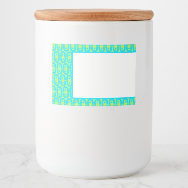 Turquoise and Lime Green Geometric Pattern Food Label (Front)