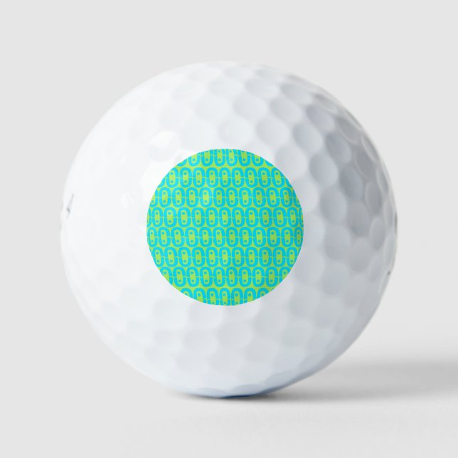 Turquoise and Lime Green Geometric Pattern Golf Balls (Front)