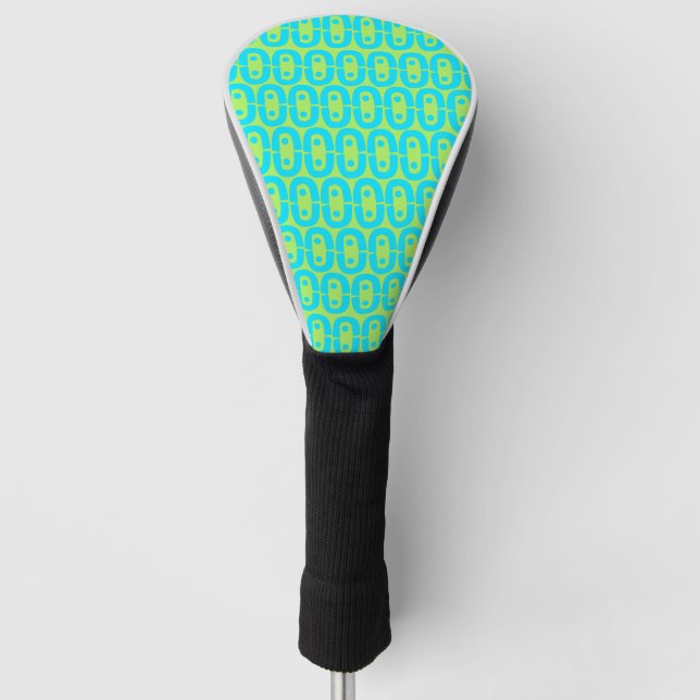 Turquoise and Lime Green Geometric Pattern Golf Head Cover (Front)