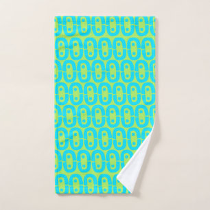 Turquoise and Lime Green Geometric Pattern Hand Towel