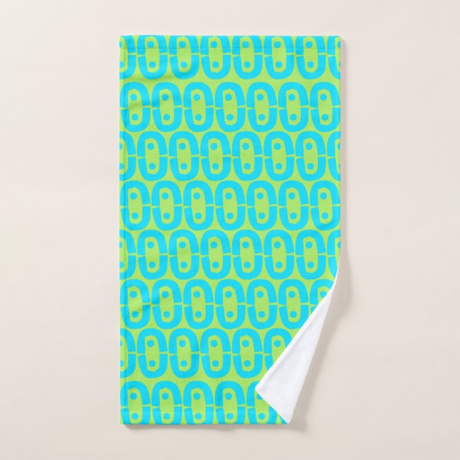 Turquoise and Lime Green Geometric Pattern Hand Towel (Hand Towel)