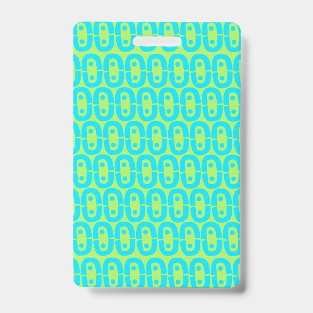 Turquoise and Lime Green Geometric Pattern ID Badge (Front)