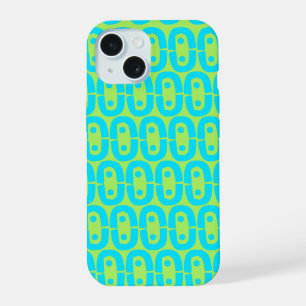 Turquoise and Lime Green Geometric Pattern iPhone 15 Case