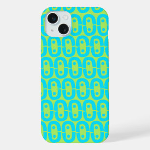 Turquoise and Lime Green Geometric Pattern iPhone 15 Plus Case