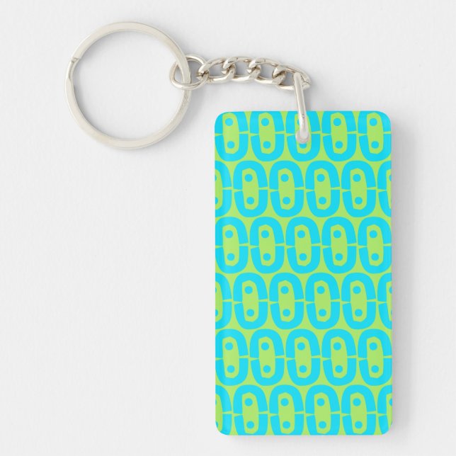 Turquoise and Lime Green Geometric Pattern Key Ring (Front)