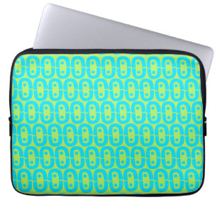 Turquoise and Lime Green Geometric Pattern Laptop Sleeve