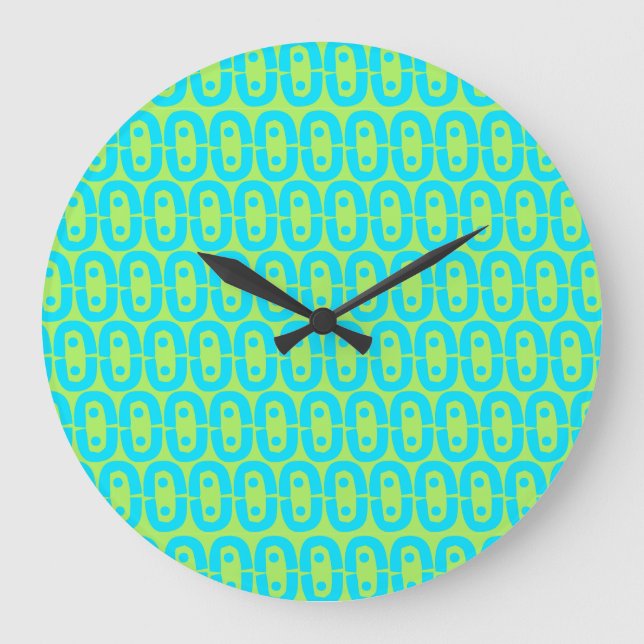 Turquoise and Lime Green Geometric Pattern Large Clock (Front)
