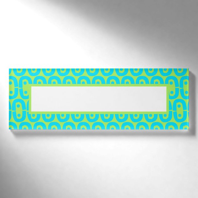 Turquoise and Lime Green Geometric Pattern Name Tag (Front)