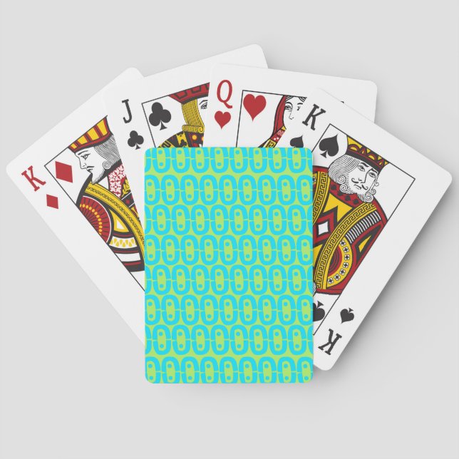 Turquoise and Lime Green Geometric Pattern Playing Cards (Back)