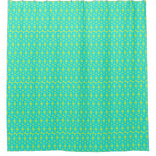 Turquoise and Lime Green Geometric Pattern Shower Curtain