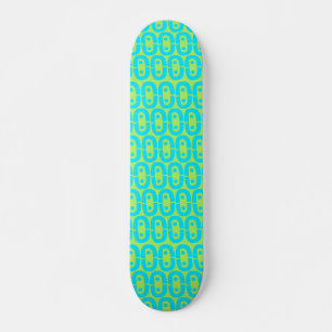 Turquoise and Lime Green Geometric Pattern Skateboard