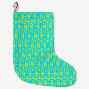 Turquoise and Lime Green Geometric Pattern Small Christmas Stocking