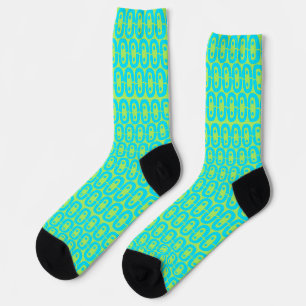 Turquoise and Lime Green Geometric Pattern Socks