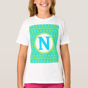 Turquoise and Lime Green Geometric Pattern T-Shirt