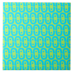 Turquoise and Lime Green Geometric Pattern Tile