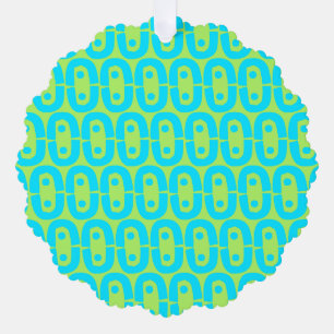 Turquoise and Lime Green Geometric Pattern Tree Decoration Card