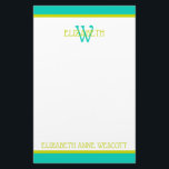 Turquoise and Lime Green Monogram Stationery<br><div class="desc">This cute monogram stationery features a frame of turquoise and bright lime green with a matching turquoise and green monogram that you can personalise with your choice of name and initial.</div>