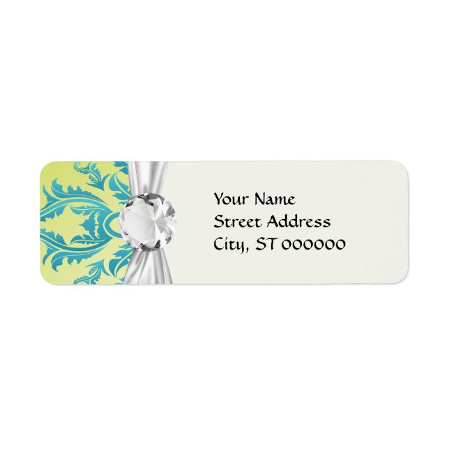 turquoise and lime green ornate damask (Front)
