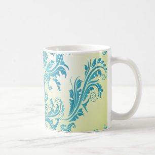 turquoise and lime green ornate damask coffee mug