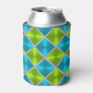 Turquoise and Lime with Silver Squares Can Cooler