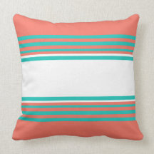 Turquoise and Living Coral Stripes Throw Pillow