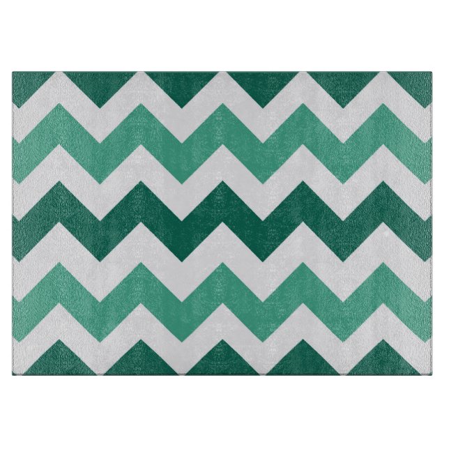 Turquoise and Mint Chevron Pattern Cutting Board (Front)