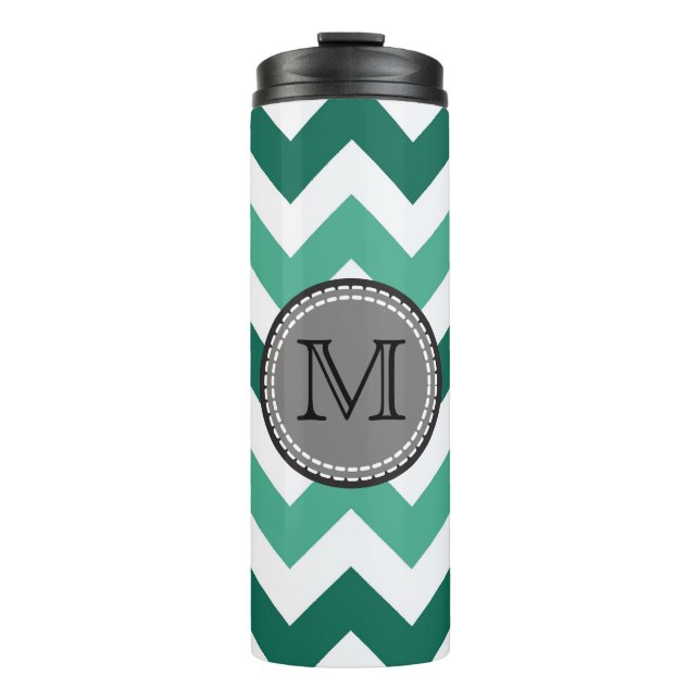 Turquoise and Mint Chevron Zigzag Monogram Thermal Tumbler (Front)