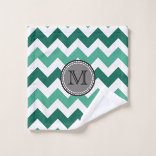 Turquoise and Mint Chevron Zigzag Monogram Wash Cloth