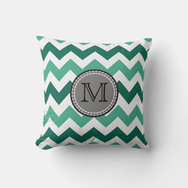 Turquoise and Mint Chevron Zigzag Pattern Cushion (Front)