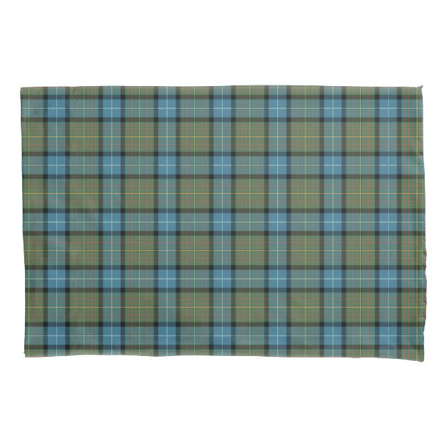 Turquoise and Moss Green Plaid California Tartan Pillowcase (Front)