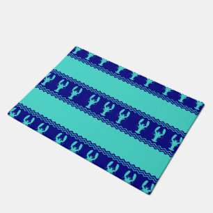 Turquoise and Navy Blue Coastal Pattern Lobster Doormat