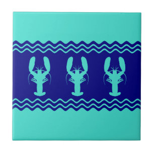 Turquoise and Navy Blue Coastal Pattern Lobster Tile