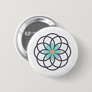 Turquoise and Navy Blue Flower Design 6 Cm Round Badge