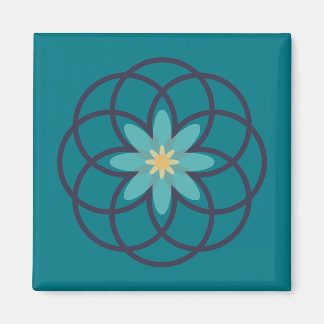 Turquoise and Navy Blue Flower Design Magnet (Front)