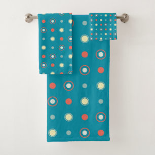 Turquoise and orange Dots Bath Towel Set