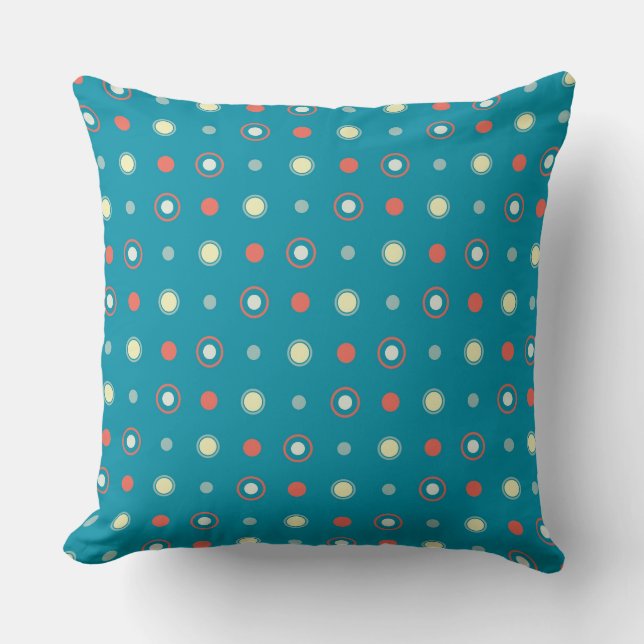 Turquoise and orange Dots  Cushion (Front)