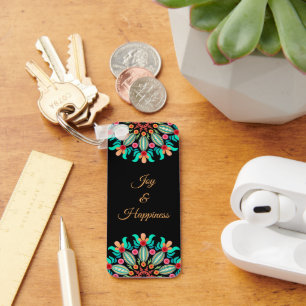 Turquoise And Orange Flower Key Ring
