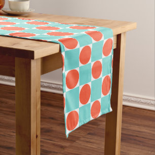 Turquoise and Orange Modern Geometric Tile Pattern Medium Table Runner