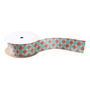 Turquoise and Orange Modern Geometric Tile Pattern Satin Ribbon