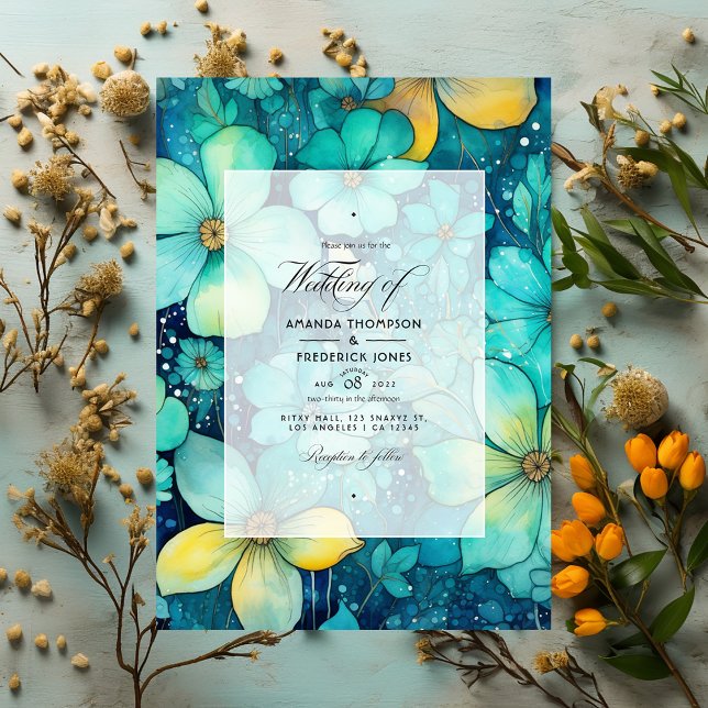 Turquoise and Patina Floral Wedding Invitation (Creator Uploaded)